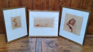 By and After Jean Auguste Vyboud, a set of three sepia etchings on paper of a nude female, signed in