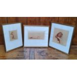 By and After Jean Auguste Vyboud, a set of three sepia etchings on paper of a nude female, signed in