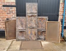 Country house salvage - Three 19th century decorative pressed leather panels; three mesh door panels