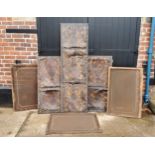 Country house salvage - Three 19th century decorative pressed leather panels; three mesh door panels