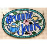 Vintage Tea Rooms - a substantial stained glass hanging 'Grannie Jean's' sign.