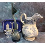 Ceramics & Glass - Wedgwood Jasperware plaque; Late 18th century pearlware tankard; Loetz type spill