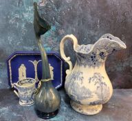 Ceramics & Glass - Wedgwood Jasperware plaque; Late 18th century pearlware tankard; Loetz type spill