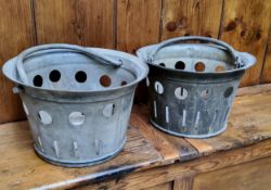 Two galvanised grape buckets, swing handles, 23cm high, 38.5cm diam