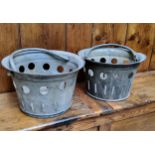 Two galvanised grape buckets, swing handles, 23cm high, 38.5cm diam