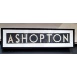 Local Interest - original monochrome 1940's bus route destination name ASHOPTON, framed. 100cm x