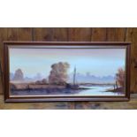 Gordon Allen (20th century) Moored Fishing Boat signed, oil on canvas, 37cm x 90cm, framed