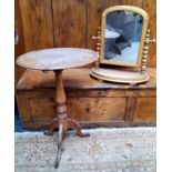 A pine dressing mirror, turned supports, 51cm high;  a 19th century style occasional table, oval