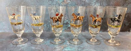 A set of six lemonade glass, each handpainted with scenes of polo players and horses (6)