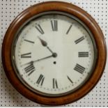 A Victorian mahogany fusee school clock, Roman numerals, 42cm diameter.