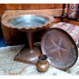 An unusual Arts & Crafts period hammered copper pedestal fountain/urn, flared bowl with undulating