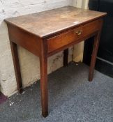 A George III oak side table, drawer to frieze, canted square legs, c.1810