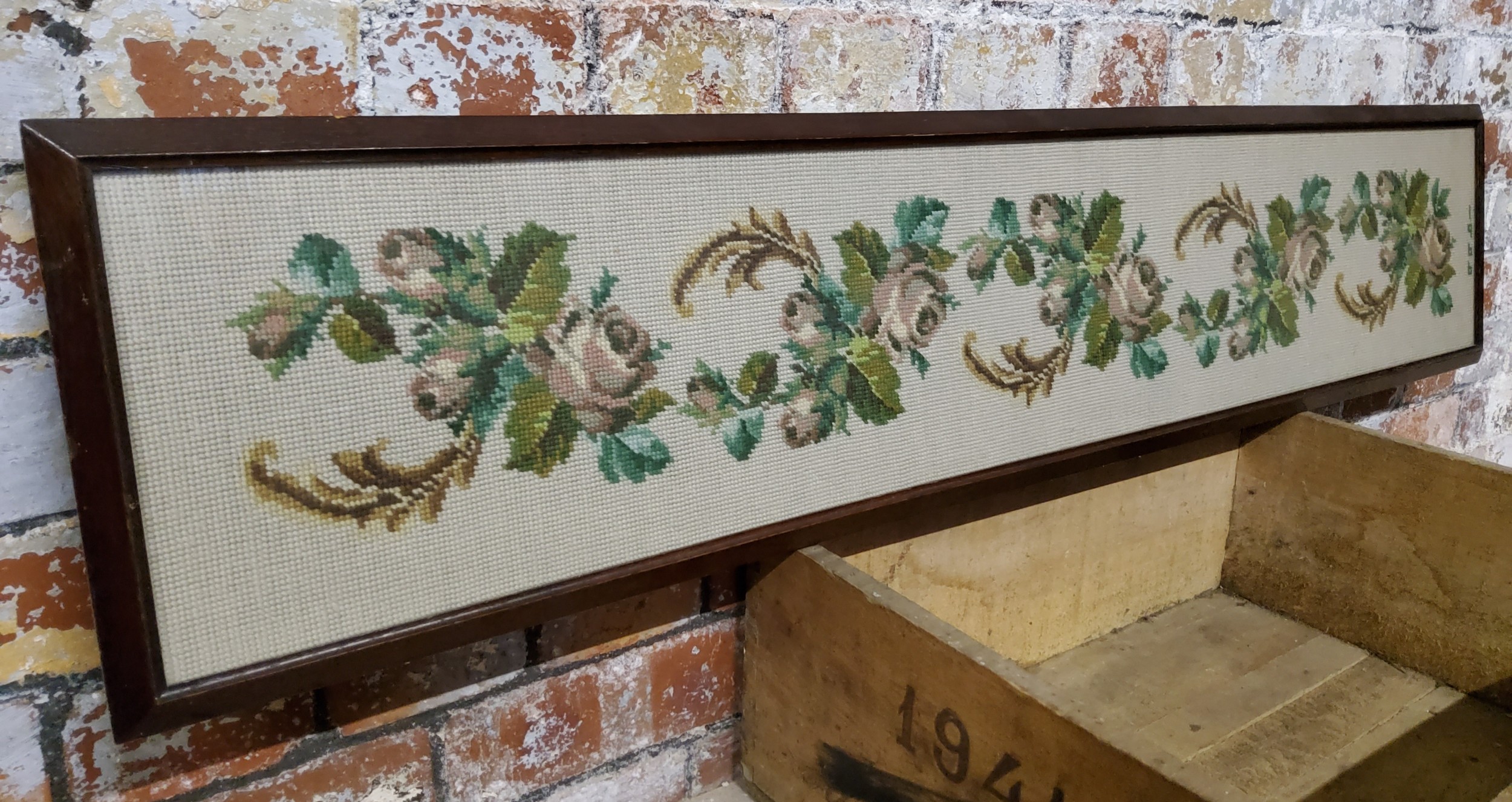 A Victorian style rectangular sampler, embroidered with roses and scrolls, dated 1966,  26cm long, x - Image 3 of 3
