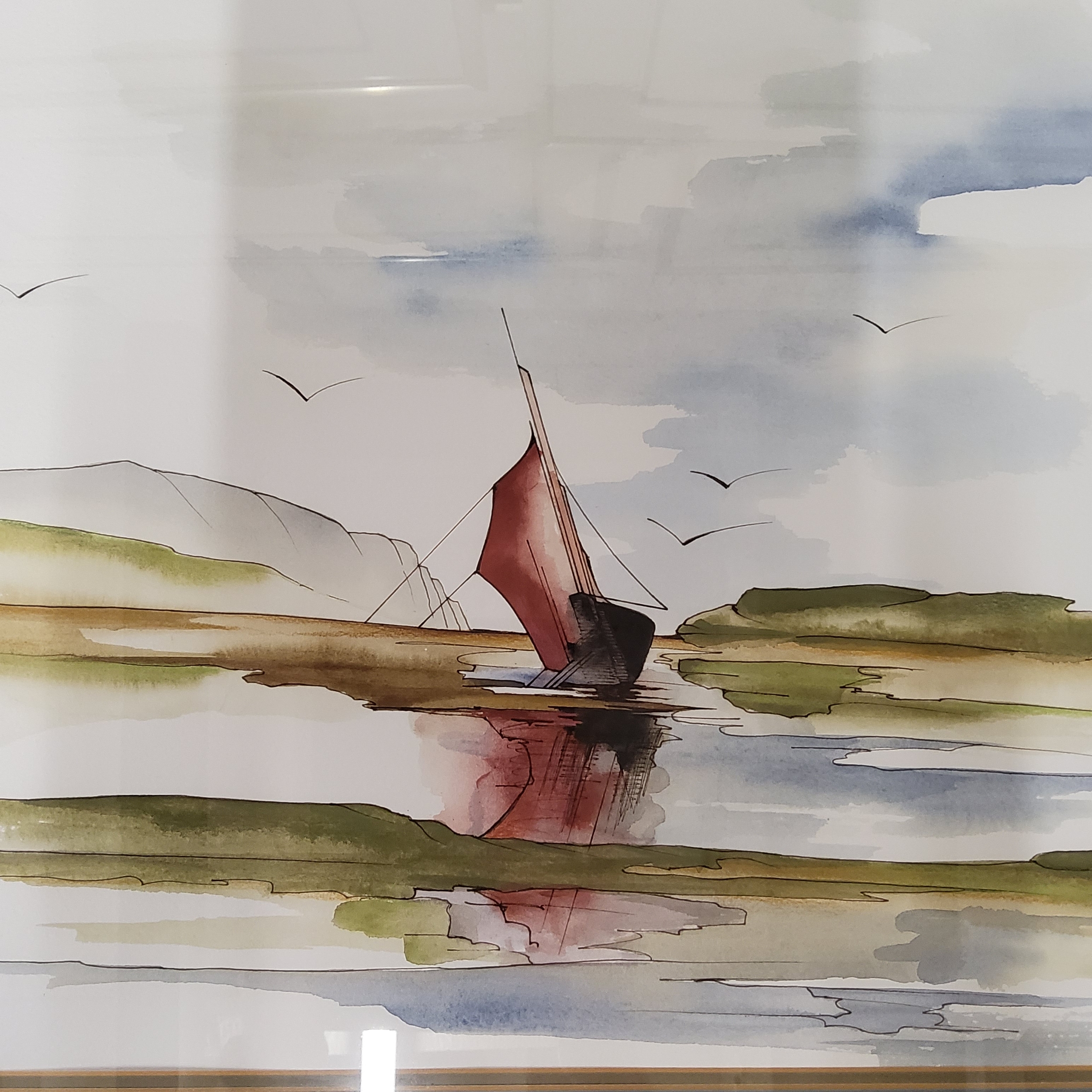 Walter Wrulich (contemporary) A set of five, Boats on Calm Waters signed, ink and watercolour, - Image 3 of 4