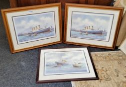 K*W Burton, by and after, SS Titanic in Southhampton, limited edition coloured print, 586/850,