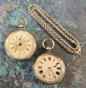 A continental silver cased open faced pocket watch, white enamel dial, Roman numerals, subsidiary
