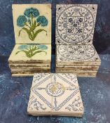 A set of eight H & RJ tiles, tube lined with cornflowers,in olive and blue,  15.65cm square, Reg