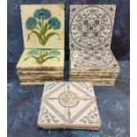 A set of eight H & RJ tiles, tube lined with cornflowers,in olive and blue,  15.65cm square, Reg