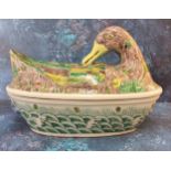 A 20th century Chinese Famille Verte novelty tureen,  in the form of duck, 31.5cm wide