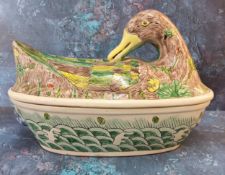 A 20th century Chinese Famille Verte novelty tureen,  in the form of duck, 31.5cm wide