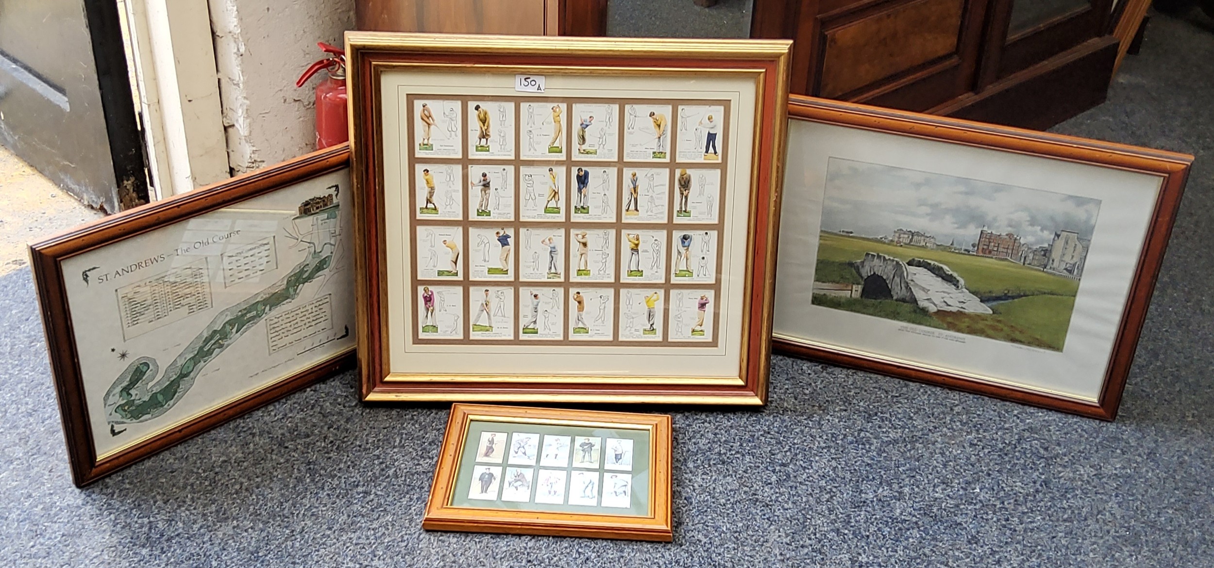 Golfing interest - a framed set of Player's Cigarettes cards reprints ,displaying golf shots of