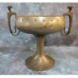 An Art Nouveau style twin handle pedestal bowl, hand plenished, the two handles mounted with