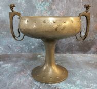An Art Nouveau style twin handle pedestal bowl, hand plenished, the two handles mounted with