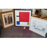 Modern Art, After Piet Mondrian, Composition in Red and Blue, coloured print, 62cm x 62cm;
