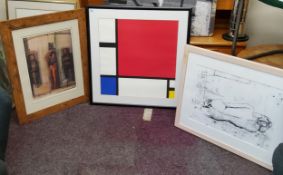 Modern Art, After Piet Mondrian, Composition in Red and Blue, coloured print, 62cm x 62cm;