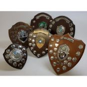 Pigeon Racing Interest - various shield shaped trophies including Brampton Homing Society