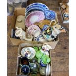 Gaudy Welsh jugs;  blue and white plates and tureen;  crested ware;  Irish mugs;  Sunderland