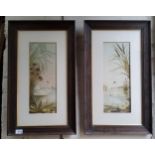F**Smith (early 20th century) A Pair, Swans signed, dated 1910, watercolours, 40cm x 15cm