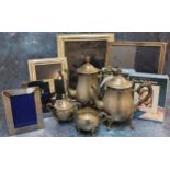Silverplate including various photograph frames of various sizes; a coffee & water pot, creamer &