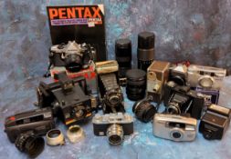 Vintage Cameras and Photography - Pentax ME Super & lens; Pentax Flashlight; Polaroid Instant 20;