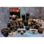 Vintage Cameras and Photography - Pentax ME Super & lens; Pentax Flashlight; Polaroid Instant 20;