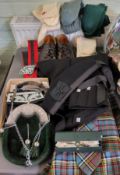 An Anderson tartan kilt, matching tie, kilt jacket, sporrans, belts, a pair of Ghillie brogues,