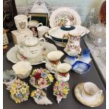 A Royal Albert Old Country Roses milk jug and sugar bowl;  flower posies;  commemorative mugs;