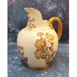 A Royal Worcester blush ivory flat sided jug, printed and painted with wild daisies and clematis