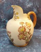 A Royal Worcester blush ivory flat sided jug, printed and painted with wild daisies and clematis