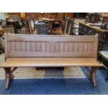 A smaller Victorian pitch pine church pew, slatted back, 172cm long, c,1860