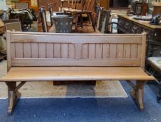 A smaller Victorian pitch pine church pew, slatted back, 172cm long, c,1860