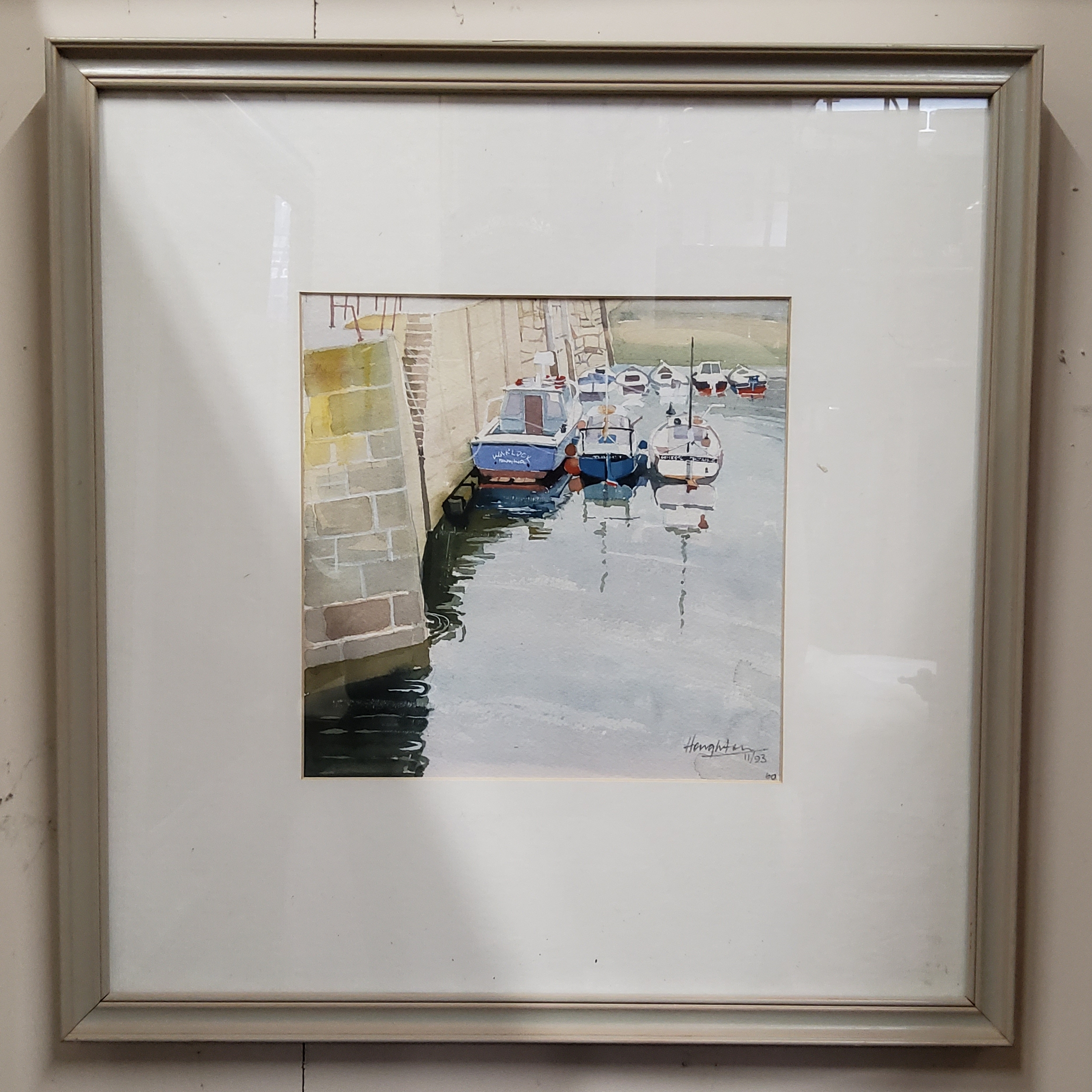 Tony Houghton (Sheffield Artist) Mousehole Reflections, signed in pencil, dated 11/93, watercolour - Image 2 of 2
