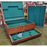 A 20th century mahogany cutlery canteen box, with fitted flatware tray above second tier, pin