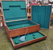 A 20th century mahogany cutlery canteen box, with fitted flatware tray above second tier, pin