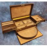 A vintage Verweegen & Kok, Moroccan brown leather travel jewellery case, suede lined, fitted