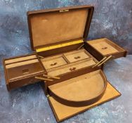 A vintage Verweegen & Kok, Moroccan brown leather travel jewellery case, suede lined, fitted