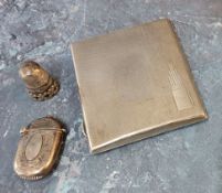 A silver cigarette case, engine turned, 8cm high, Birmingham 1937;  a silver vesta case,