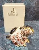 A Royal Crown Derby paperweight, Beaver, printed mark,  gold stopper, boxed