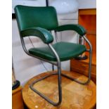 A Modernist  tubular chrome and faux green leather office chair, mid 20th century