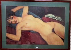 After Amedeo Modigliani (1884-1920), Nu Couché (Red Nude or Reclining Nude), coloured print, 45cm